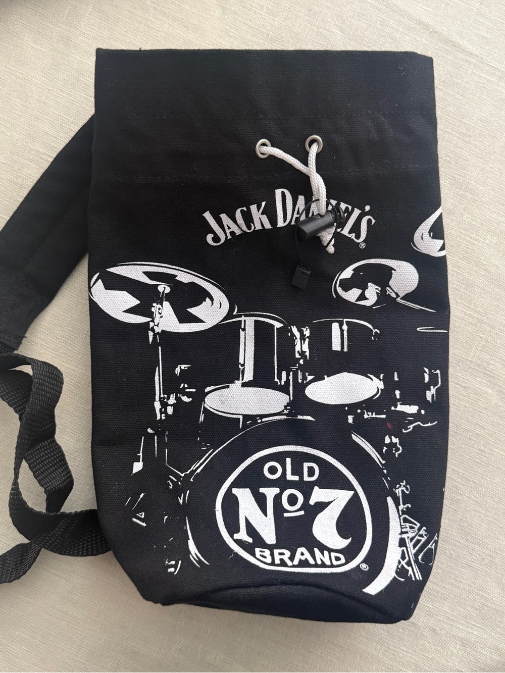 Jack Daniels Black Canvas Drawstring Belt Bag with Drum Graphic